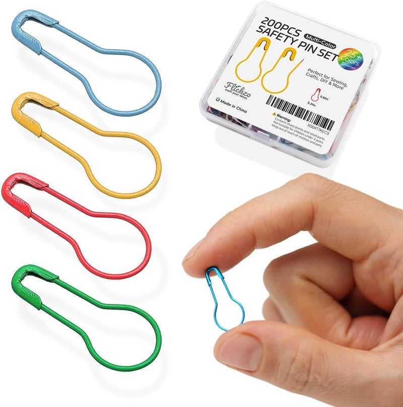 Flickzo Stitch Markers, 200pcs Crochet Markers, 0.85" Metal Bulb Safety Pins, 25+ Colorful Gourd Pins, Knitting Stitch Markers for Crocheting, Crochet Accessories for Fabric & Paper - Image 1